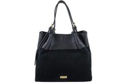 Elegancka torebka damska z naturalnego zamszu - Czarna. Czarne torby na ramię Barberini's, bez wzorów, z jeansu, boho, na ramię, duże, zamszowe, bez dodatków. Za 349.99 zł.