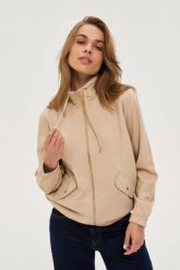 Bluza zapinana na zamek beżowa. Brązowe bluzy MOODO, l, bez wzorów, z elastanu, bez kaptura. Za 149.99 zł.