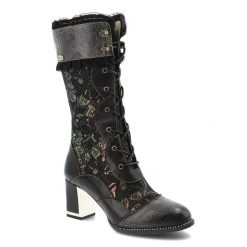 Czarne Kozaki Laura Vita Eleganckie Obuwie Damskie. Czarne kozaki Laura Vita, z koronki, przed kolano, bez obcasa, na obcasie, bez zapięcia. Za 492.99 zł.