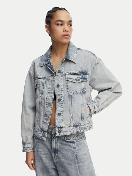Guess Jeans Kurtka jeansowa W6GN56 D5M57 Niebieski Oversize. Niebieskie kurtki Guess Jeans, m, z aplikacjami, z bawełny, bez kaptura. Za 309.99 zł.