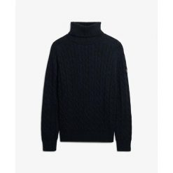 Sweter na plecionce z golfem damski Superdry. Niebieskie swetry Superdry, na zimę, bez wzorów, ze splotem, bez ramiączek. Za 327.70 zł.