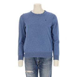Second life - Damski sweter z okrągłym dekoltem niebieski - Stan bardzo dobry. Niebieskie golfy RALPH LAUREN, bez wzorów, bez ramiączek. Za 255.56 zł.
