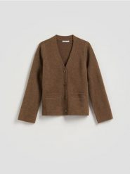 Kardigan z kieszeniami - brązowy. Brązowe kardigany Reserved, l, bez wzorów, z dzianiny. Za 139.99 zł.