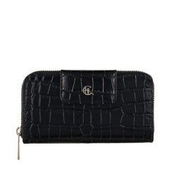 Damski portfel skórzany z suwakiem Canaletto croco PD2006s121 RFID. Czarne portfele bez wzorów, ze skóry. Za 190.00 zł.