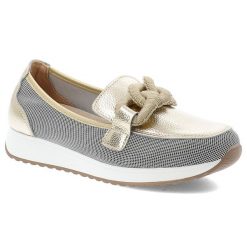 Złote Półbuty S.Barski Eleganckie Wsuwane Obuwie Damskie. Białe półbuty wsuwane S.BARSKI, bez wzorów, eleganckie, bez obcasa, bez zapięcia. Za 239.00 zł.
