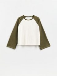 Bawełniana bluza boxy - jasny zielony. Zielone bluzy Reserved, l, bez wzorów, z bawełny, bez kaptura. Za 79.99 zł.