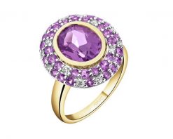 Pierścionek z żółtego złota z brylantami i ametystami - próba 585. Żółte pierścionki Apart, z ametystem, złote. Za 7,690.00 zł.