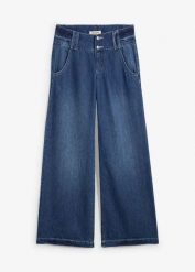 Dżinsy Wide Leg, high waist, super soft. Niebieskie jeansy bonprix, bez wzorów, z podwyższonym stanem. Za 147.99 zł.
