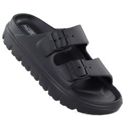 Klapki damskie basenowe na klamry czarne Big Star TT274A051. Czarne klapki Big Star, bez wzorów, z materiału, bez obcasa. Za 99.99 zł.