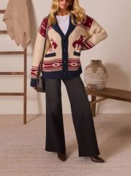 Milan Kiss Kardigan w kolorze kremowo-granatowo-czerwonym rozmiar: S. Brązowe kardigany Milan Kiss, s, bez wzorów, ze splotem. Za 174.43 zł.