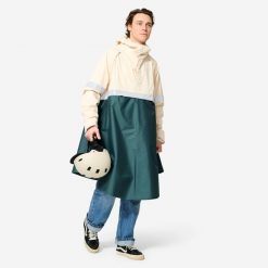 Ponczo na rower miejski Btwin 540 przeciwdeszczowe odblaskowe PPE. Brązowe kurtki sportowe B'TWIN, xl, bez wzorów, z materiału, bez kaptura, rowerowe. Za 189.99 zł.