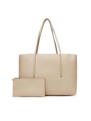 Calvin Klein Torebka Foil Logo Tote W/Pouch LV04F3274G Beżowy. Brązowe torebki klasyczne Calvin Klein, bez wzorów, ze skóry, bez dodatków. Za 699.99 zł.