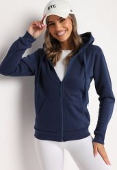 Granatowa Bluza z Kapturem Sithi. Niebieskie bluzy Born2be, m, bez wzorów, z jeansu, z kapturem. Za 54.99 zł.