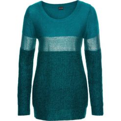 Sweter z metalicznym nadrukiem bonprix niebieskozielono-turkusowo-srebrny. Swetry marki bonprix. Za 49.99 zł.