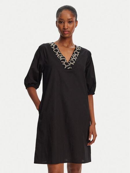 Selmark Sukienka letnia BN198 Czarny Relaxed Fit. Czarne sukienki Selmark, na lato, s, bez wzorów, z bawełny, bez kołnierzyka, bez ramiączek. Za 259.99 zł.