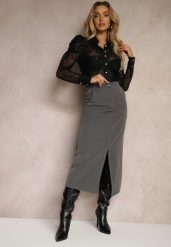 Szara Spódnica Ołówkowa z Wiskozą High Waist z Rozcięciem Semivinia. Szare spódnice Renee, na co dzień, s, bez wzorów, z wiskozy, eleganckie, midi, ołówkowe. Za 59.99 zł.