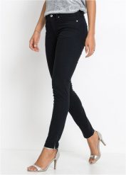 Dżinsy Skinny, mid waist, cropped. Czarne jeansy bonprix, bez wzorów. Za 122.99 zł.