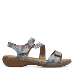 Sandały Rieker. Niebieskie sandały Rieker, bez wzorów, bez obcasa, na płaskiej podeszwie, bez zapięcia. Za 319.99 zł.