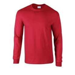 Ultra Bawełniana Koszulka Z Długim Rękawem Unisex Dla Dorosłych. Czerwone bluzki GILDAN, xl, bez wzorów, z bawełny, sportowe, bez kołnierzyka, bez ramiączek. Za 77.99 zł.