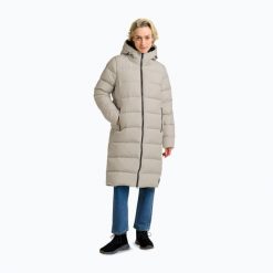Płaszcz puchowy damski Jack Wolfskin Frozen Palace. Brązowe płaszcze Jack Wolfskin, bez wzorów, z puchu, bez kaptura. Za 1,039.00 zł.