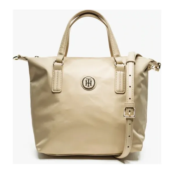 Tommy Hilfiger Torebka Poppy Small Tote , beżowy, rozmiar ONE SIZE. Brązowe torby na ramię TOMMY HILFIGER, bez wzorów, z materiału, na ramię, bez dodatków. Za 299.99 zł.