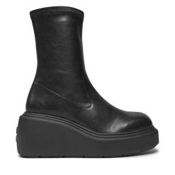 Botki HUGO. Czarne botki Hugo, bez wzorów, bez obcasa, na koturnie, bez zapięcia. Za 1,149.00 zł.