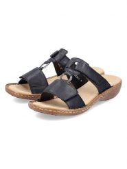 Rieker Klapki w kolorze czarnym rozmiar: 41. Czarne klapki Rieker, bez wzorów, z otwartym noskiem, bez obcasa, na koturnie. Za 146.28 zł.