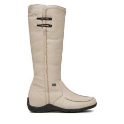Kozaki Rieker. Brązowe kozaki Rieker, bez obcasa, na płaskiej podeszwie, bez zapięcia. Za 449.99 zł.