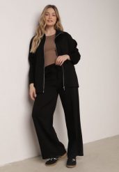 Czarny Dzianinowy Komplet Dresowy z Wiskozą Bluza ze Stójką i Spodnie Nevenira. Czarne bluzy sportowe Born2be, bez wzorów, z dresówki, bez kaptura. Za 189.99 zł.