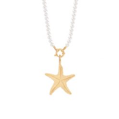 Naszyjnik z zawieszką Starfish na małych białych perłach. Białe naszyjniki Lilou, z perłą, pozłacane. Za 764.00 zł.