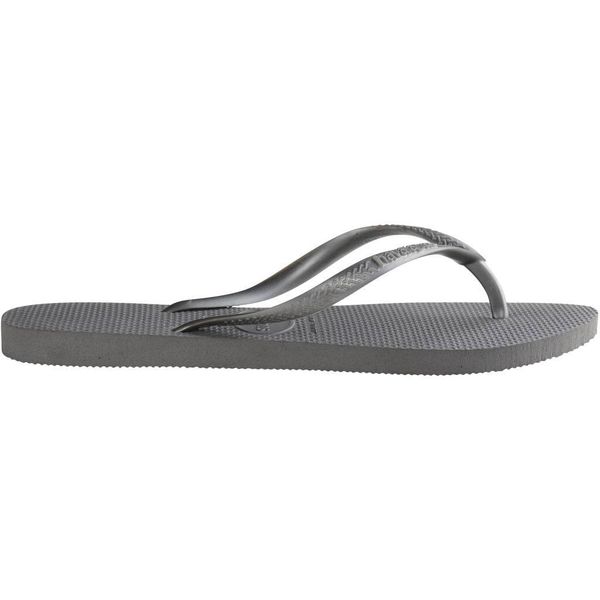 Klapki damskie Havaianas Slim. Szare klapki Havaianas, bez wzorów, bez obcasa. W wyprzedaży za 103.75 zł.