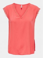 ONLY Bluzka Jasmina 15252241 Różowy Regular Fit. Czerwone bluzki Only, xs, bez wzorów, z wiskozy, bez kołnierzyka, bez ramiączek. Za 59.99 zł.