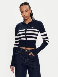 Tommy Jeans Sweter DW0DW18524 Granatowy Slim Fit. Niebieskie swetry Tommy Jeans, s, bez wzorów, z jeansu, bez ramiączek. Za 499.99 zł.