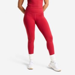 Legginsy fitness damskie Domyos wysoki stan. Czerwone legginsy DOMYOS, m, bez wzorów, z elastanu, z podwyższonym stanem. Za 119.99 zł.
