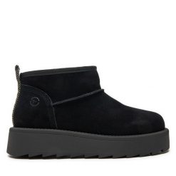 Botki Tamaris. Czarne botki Tamaris, bez wzorów, bez obcasa, na płaskiej podeszwie, bez zapięcia. Za 319.99 zł.