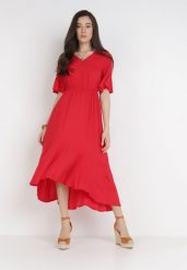 Czerwona Sukienka Stamorus. Czerwone sukienki Born2be, na imprezę, l, bez wzorów, klasyczne, bez kołnierzyka, bez ramiączek, midi, rozkloszowane. Za 74.99 zł.