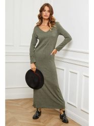 So Cachemire Sukienka dzianinowa "Abalone" w kolorze oliwkowym rozmiar: L. Brązowe sukienki So Cachemire, na co dzień, l, bez wzorów, z dzianiny, bez kołnierzyka, bez ramiączek, maxi, proste. Za 165.71 zł.