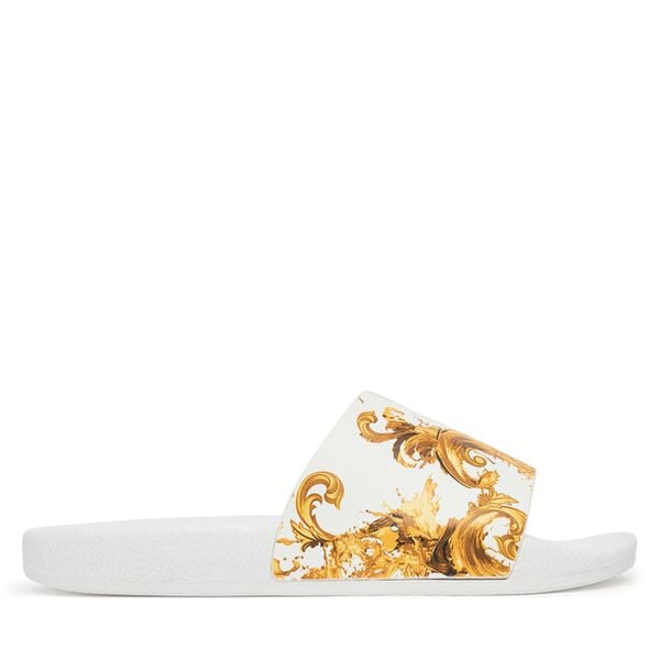 Klapki Versace Jeans Couture. Białe klapki Versace Jeans Couture, bez wzorów, z jeansu, bez obcasa. Za 359.99 zł.