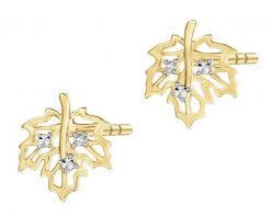 Kolczyki z żółtego złota z diamentami - liście - 0,008 ct - próba 585. Żółte kolczyki Apart, z diamentem, złote. Za 1,690.00 zł.