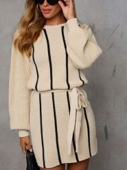 Milan Kiss Sukienka dzianinowa w kolorze beżowym rozmiar: XL. Brązowe sukienki Milan Kiss, na co dzień, xl, bez wzorów, z dzianiny, bez kołnierzyka, bez ramiączek, mini, proste. Za 208.99 zł.