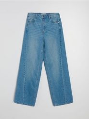 Jeansy wide leg mid waist z przeszyciami - niebieski. Niebieskie jeansy Sinsay, l, bez wzorów. Za 79.99 zł.