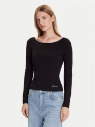 Guess Bluzka W5BP46 KCYV2 Czarny Slim Fit. Czarne bluzki Guess, xxl, z aplikacjami, z wiskozy, bez kołnierzyka, bez ramiączek. Za 179.99 zł.