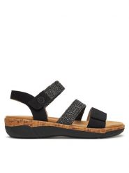 Remonte Sandały R6861-02 Czarny. Czarne sandały Remonte, bez wzorów, z materiału, bez obcasa, na koturnie, bez zapięcia. Za 349.99 zł.