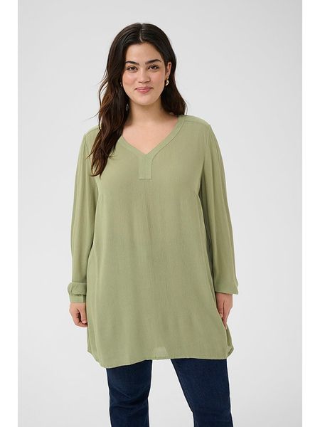 KAFFE curve Tunika w kolorze oliwkowym rozmiar: 50. Brązowe tuniki KAFFE curve, bez wzorów, z wiskozy, bez kołnierzyka, bez ramiączek. Za 43.57 zł.