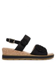 Caprice Sandały 9-28711-46 Czarny. Czarne sandały Caprice, bez wzorów, z nubiku, bez obcasa, na koturnie, bez zapięcia. Za 235.99 zł.