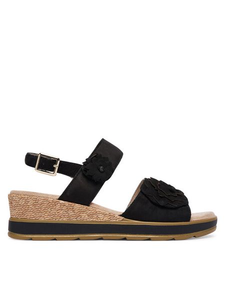 Caprice Sandały 9-28711-46 Czarny. Czarne sandały Caprice, bez wzorów, z nubiku, bez obcasa, na koturnie, bez zapięcia. Za 235.99 zł.
