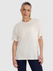 4F T-shirt oversize z modalem damski - biały S. Białe t-shirty 4f, s, bez wzorów, z jersey, bez kołnierzyka, bez ramiączek. Za 99.99 zł.