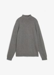 Sweter z golfem, z czystej bawełny. Szare golfy bonprix, l, bez wzorów, z bawełny, bez ramiączek. Za 99.99 zł.