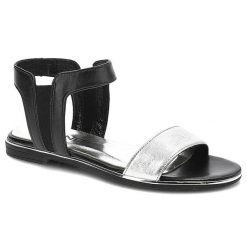Srebrne Sandały Karino Wygodne Skórzane Buty. Czarne sandały Karino, bez wzorów, ze skóry, eleganckie, bez obcasa, na płaskiej podeszwie, bez zapięcia. Za 169.00 zł.