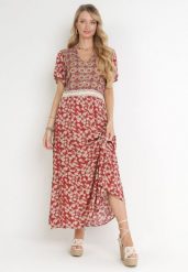 Bordowa Rozkloszowana Sukienka Maxi Stemone. Czerwone sukienki Born2be, na imprezę, na lato, l, bez wzorów, bez kołnierzyka, bez ramiączek, maxi, rozkloszowane. Za 99.99 zł.